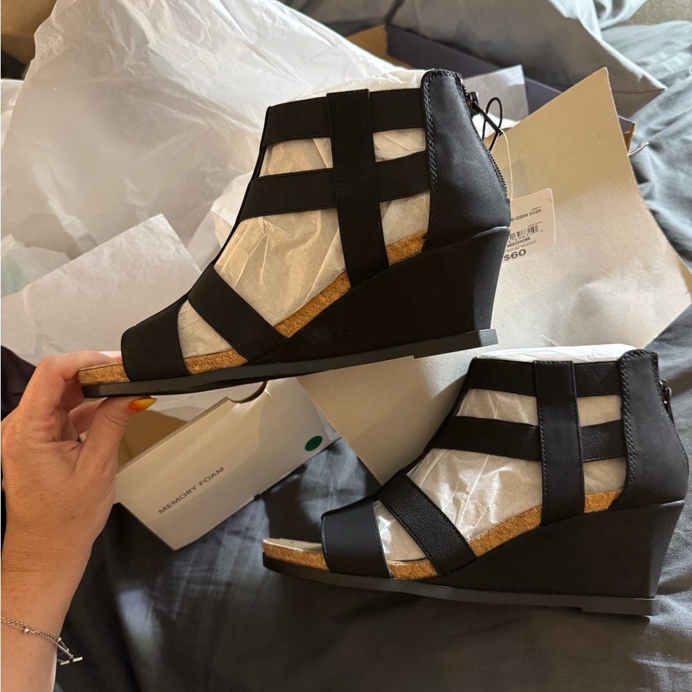 St. John's Bay Black Wedge Sandals